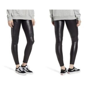 Spanx‎ Women's Faux Leather Moto Leggings Black Size M Textured Pull-On